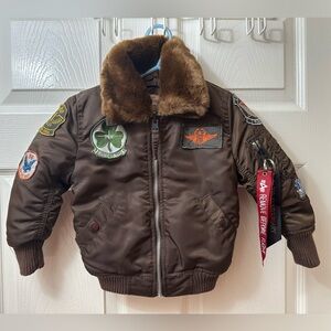 Alpha Industries Brown Bomber Jacket with Faux Fur Collar